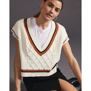 Maeve Anthropologie Willa Cable-Knit Sweater Vest White Size XS Petite Fall
